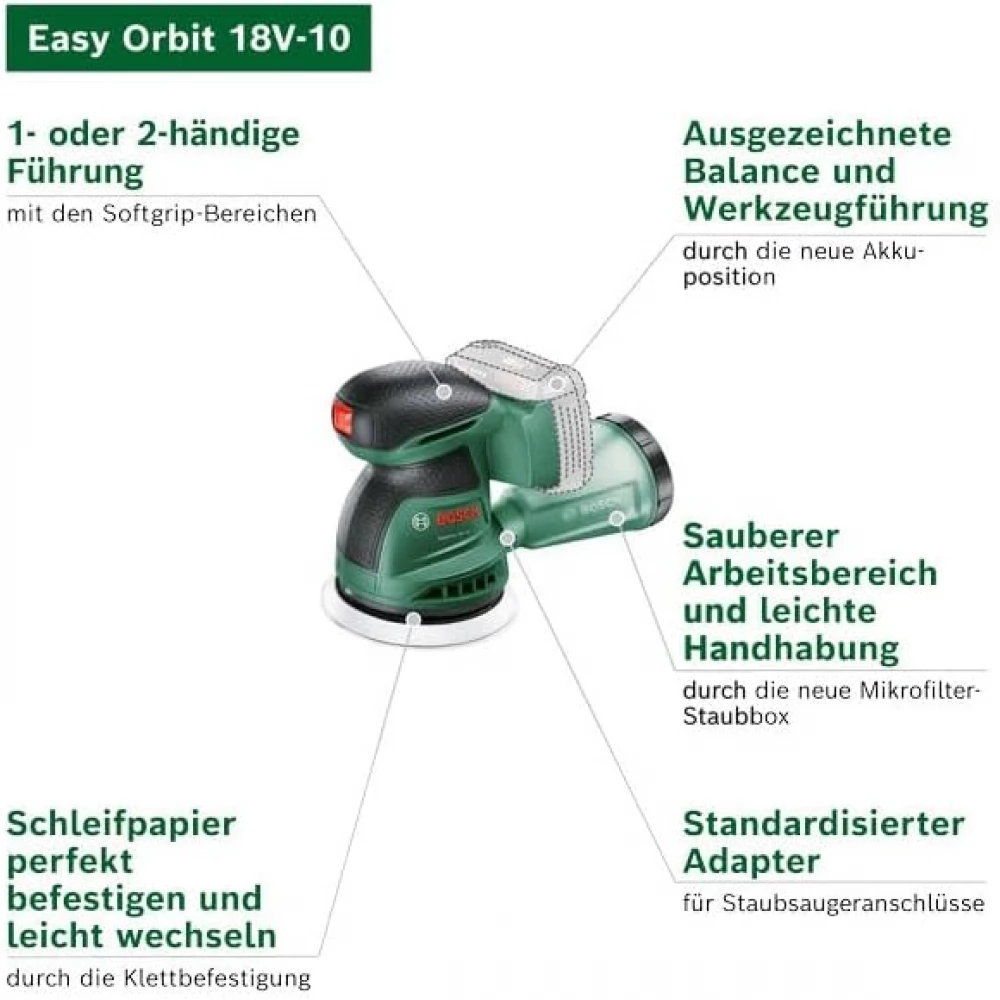 Bosch Groen EasyOrbit 18V-10 Accu-Excenterschuurmachine | Exclusief Bosch Groen EasyOrbit 18V-10 Accu-Excenterschuurmachine | Exclusief