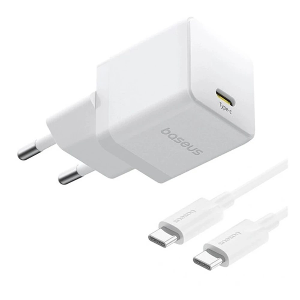 BASEUS PALM 1C de reţea încărcător Type-C priză 20W PD încărcător rapid 3.0 + Type-C cablu ALB