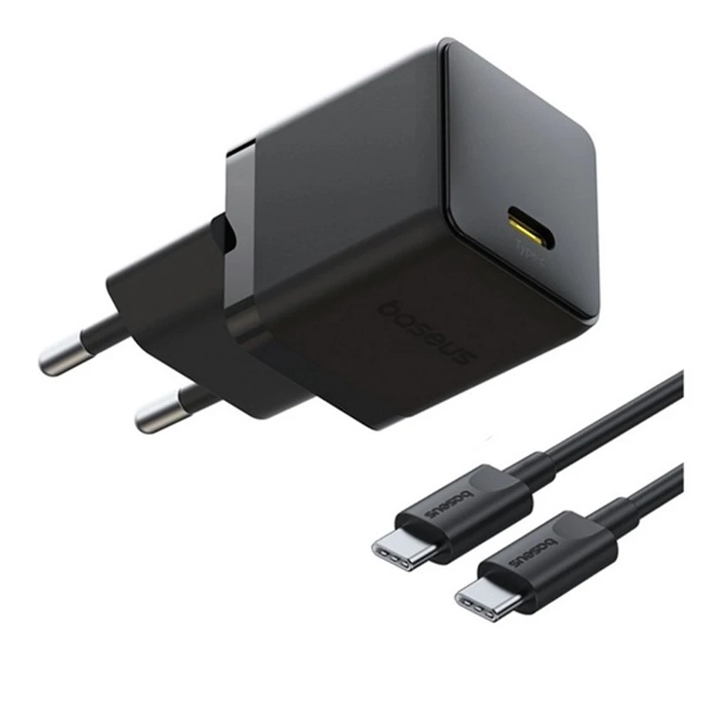 BASEUS PALM 1C de reţea încărcător Type-C priză 20W PD încărcător rapid 3.0 + Type-C cablu FEKETE