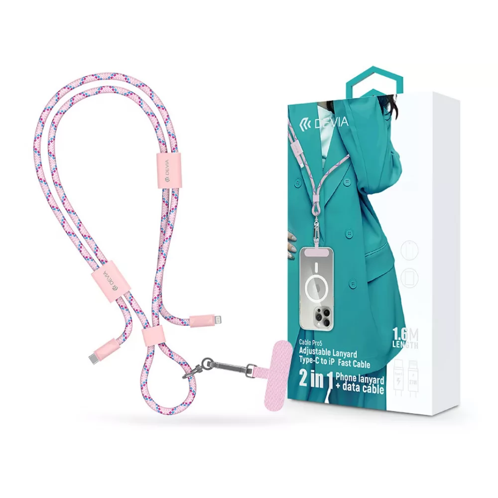 DEVIA USB 2.0 Type C Lightning Töltő/adat Pink 1.6m ST124998