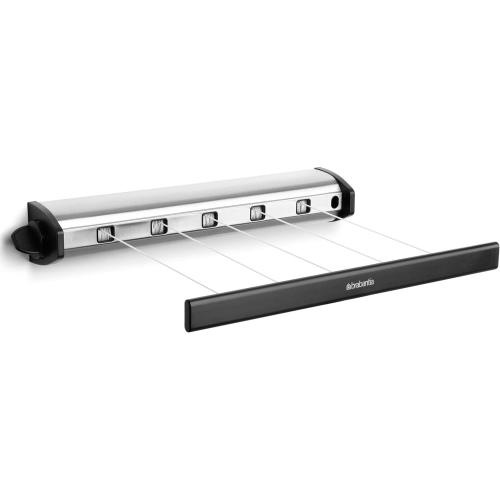 BRABANTIA Pull-Out Drying Lines kihúzható fali ruhaszárító kompakt. 2 fal közé rögzítendő. 5 zsinóros szárítókötéllel. 12.5kg teherbírás. r.m. acél selyem matt/fekete - 385766