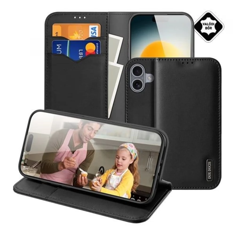 DUX DUCIS iPhone 17 DUX DUCIS HIVO case standing real Skin FLIP RFID FEKETE