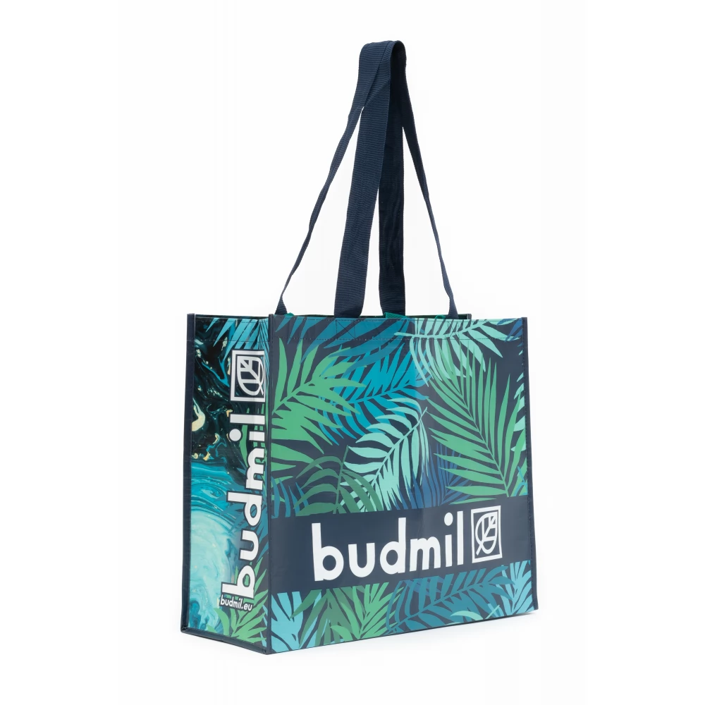 BUDMIL Bevásárlótáska kék-zöld mintás