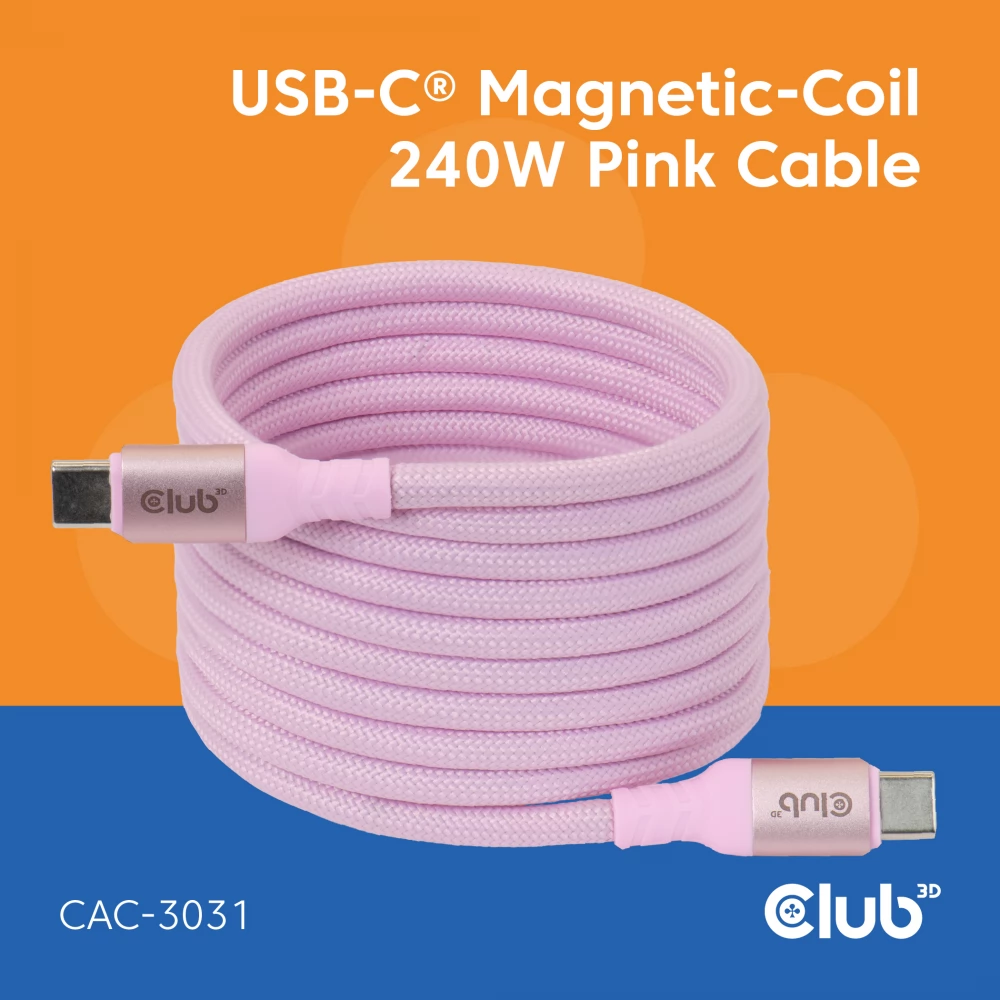 CLUB3D USB 2.0 Type C Connector Pink 2m CAC-3031