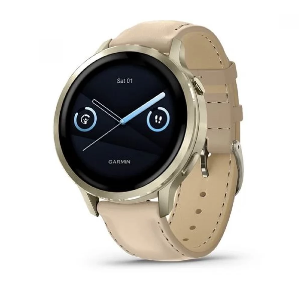 GARMIN Venu 4 41mm Lunar Gold ivory szilikon- and homokszínű bőrszíjjal (ED XD)