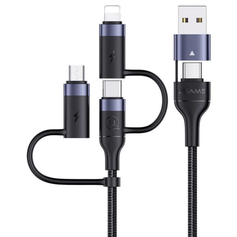 USAMS USB 2.0 + USB 2.0 Type C Lightning + Micro USB + USB Type C Átalakító Fekete 1.2m SJ547USB01