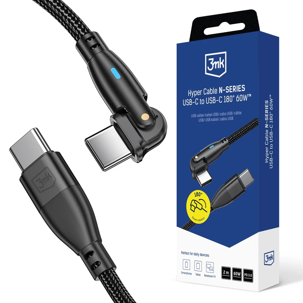 3MK USB 2.0 Type C Összekötő Fekete 2m 5903108680165