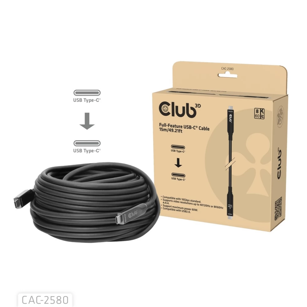 CLUB3D USB 3.1 Type C Connector Black 15m CAC-2580