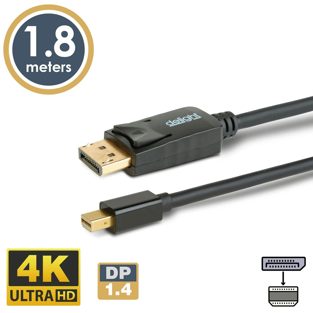 DELIGHT DisplayPort 1.4 Mini DisplayPort Transformator Schwarz 1.8m 20336B
