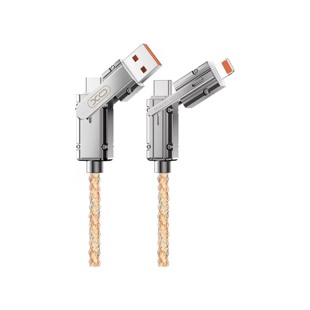 XO USB 2.0 + USB 2.0 Type C Lightning + USB Type C Átalakító Szürke-Sárga 1m NB276