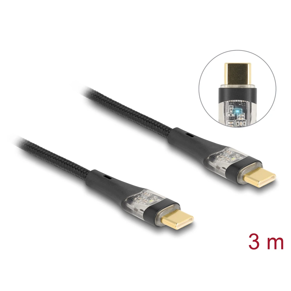 DELOCK Adat and fast charger cable USB 2.0 USB Type-C apa-aoa transparent PD 3.0 100 W 3 m