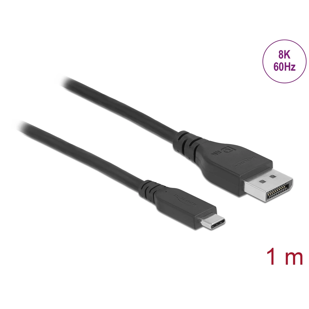 DELOCK Kétirányú USB Type-C - DisplayPort kábel (DP Alt Mode) 8K 60 Hz 1 m DP 8K ellenőrzött