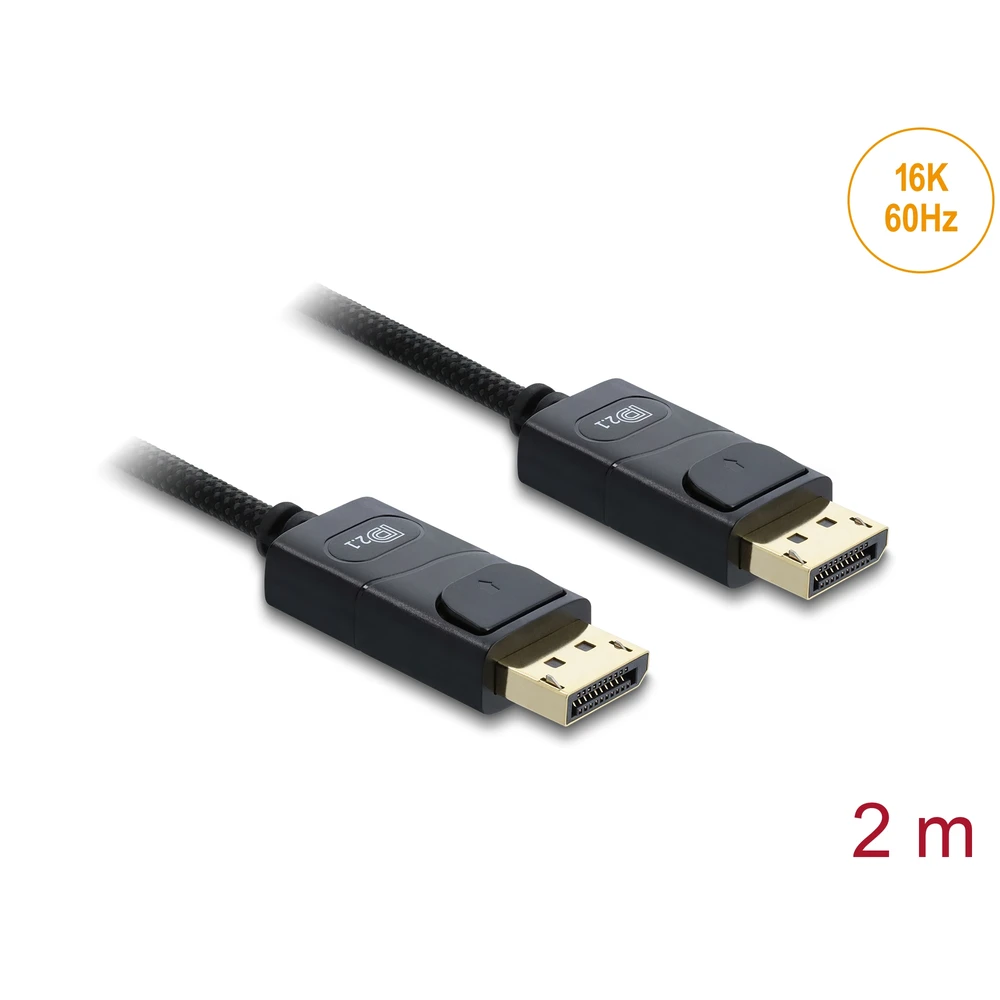 DELOCK Koaxiális DisplayPort kábel 16K 60 Hz 80 Gbps fonott borítással 2 m