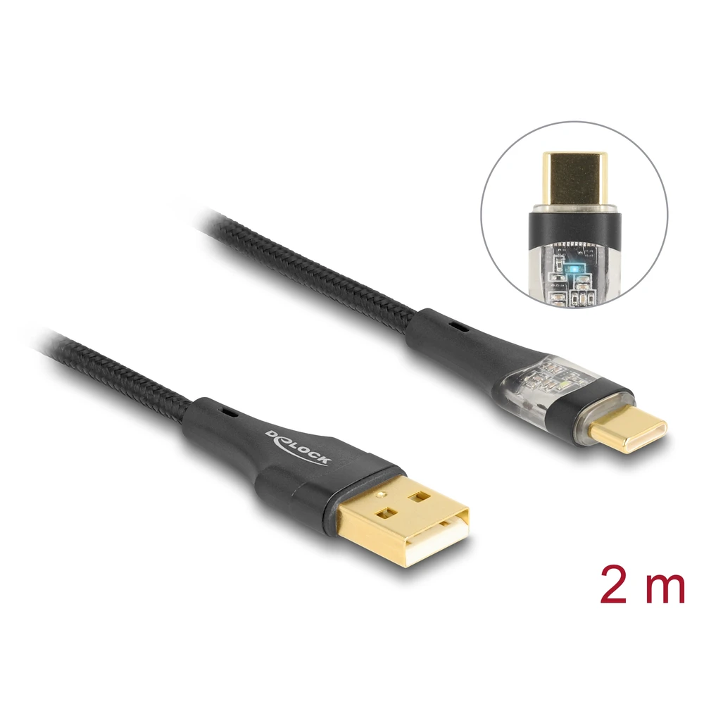 DELOCK USB 2.0 cable A-type apa - USB Type-C apa fast with charger 60 W transparent 2 m