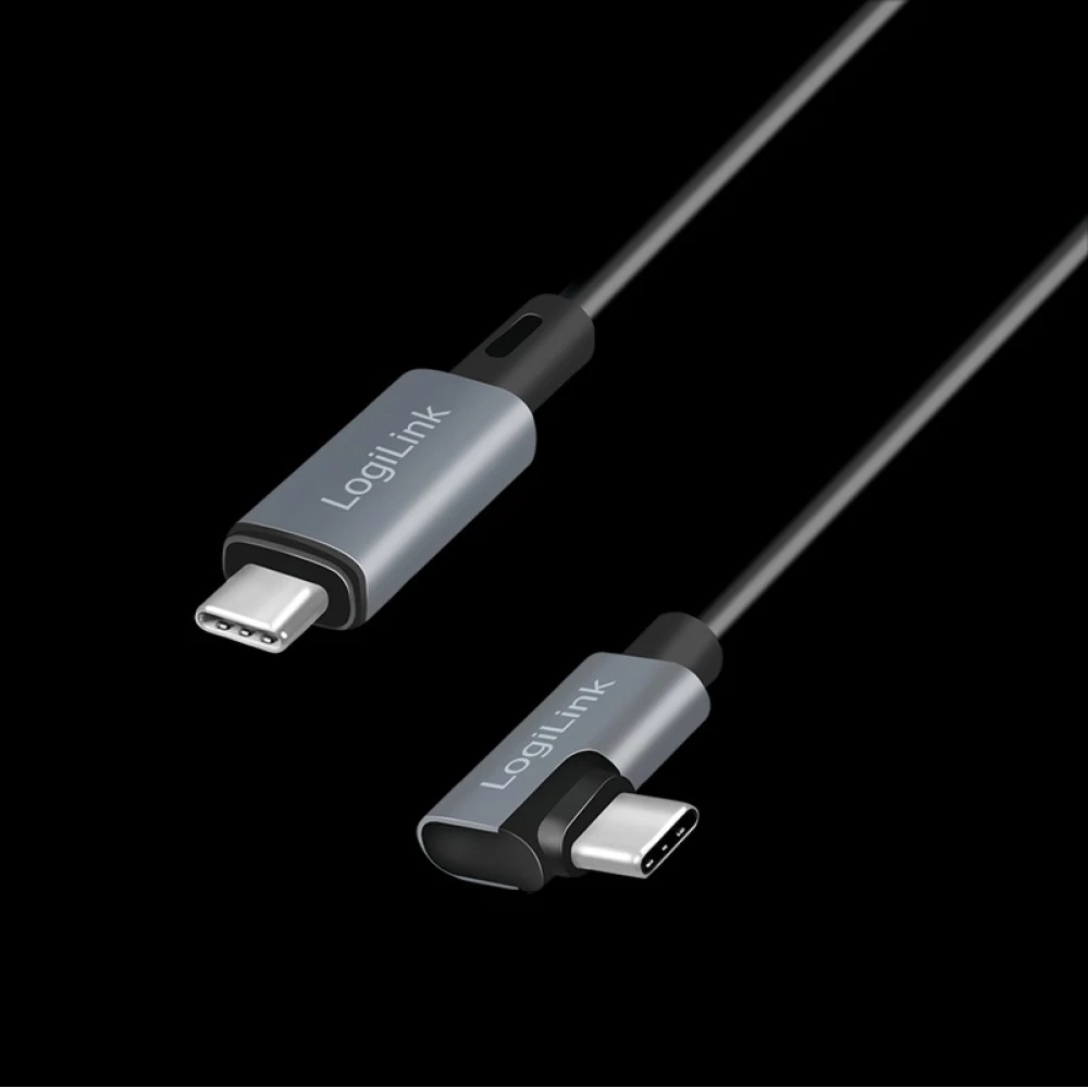 LOGILINK USB 2.0 Type-C kábel. USB-C/M 90 fok - USB-C/M. E-jel. PD. black. 2 m