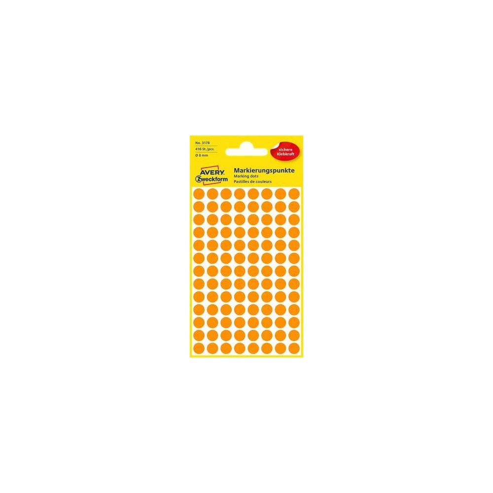 AVERY 3178 8mm 416 pieces neon orange jelölőpont