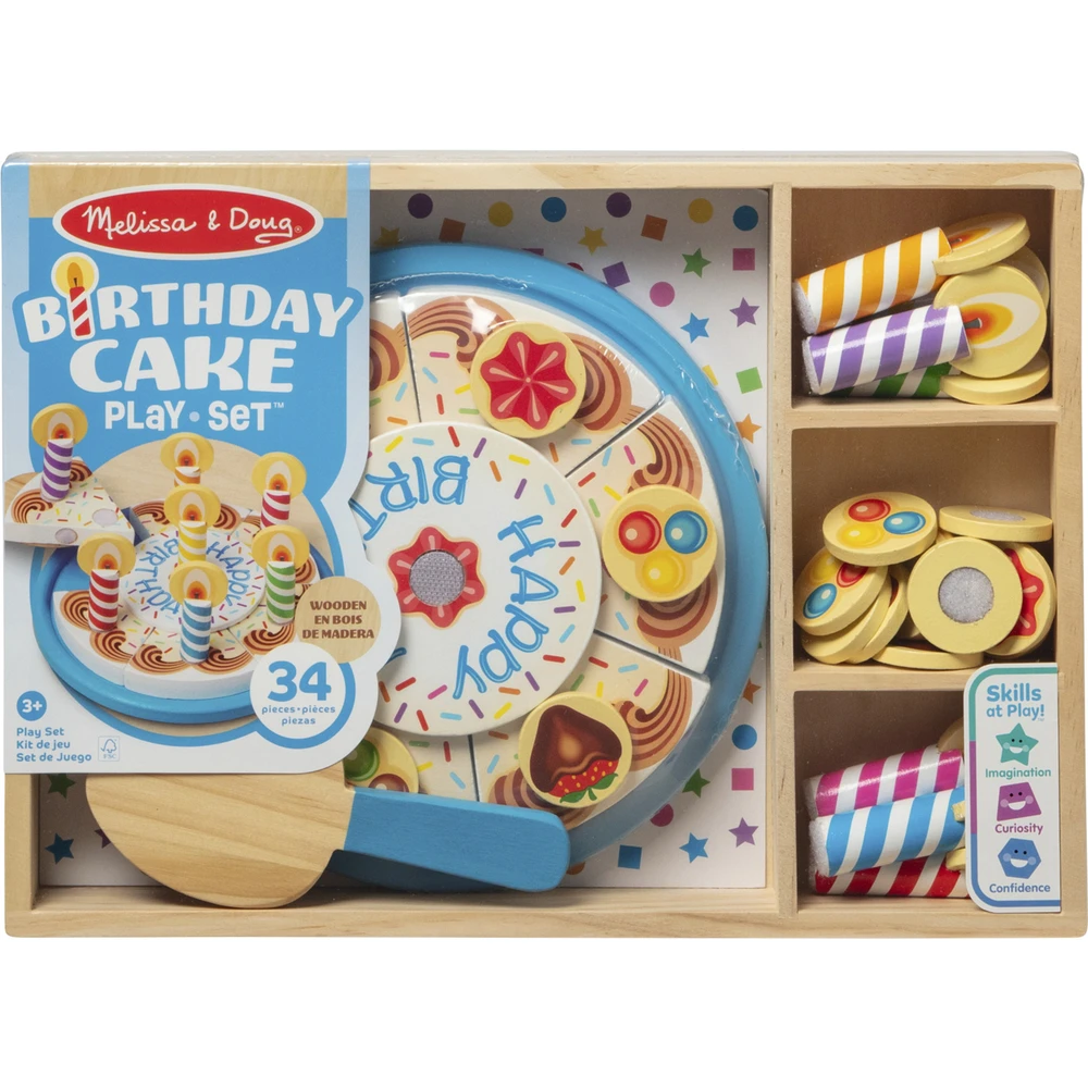 MELISSA AND DOUG Fából made birthday torta set game kitchen accessory 6074876