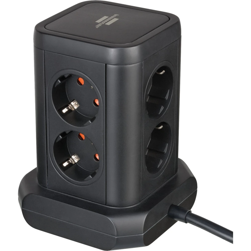 BRENNENSTUHL 8-as tower distributor 2x USB-A 1x USB-C black 2 meter cable security switch 1153560010
