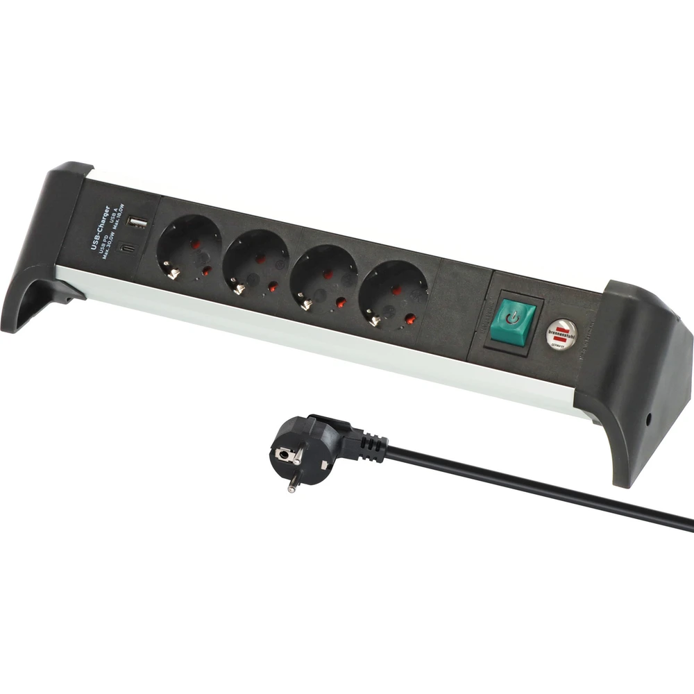 BRENNENSTUHL Alu-Office-Line 4-es razdelnik 2x USB-vel do stola fekete/alumínium 1.8m kabel 1391040420