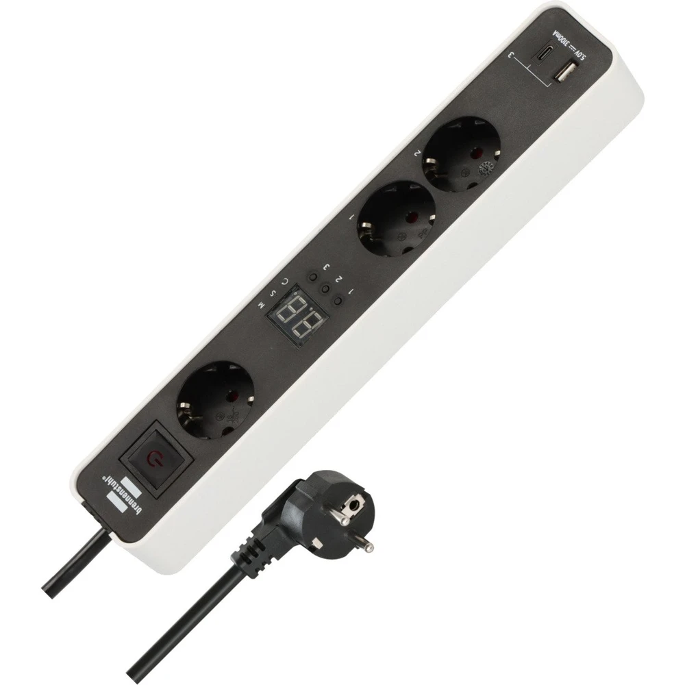 BRENNENSTUHL Ecolor 3-as distributor 2x USB 3 visszaszámláló timer white/black 1.5m cable 1153230026