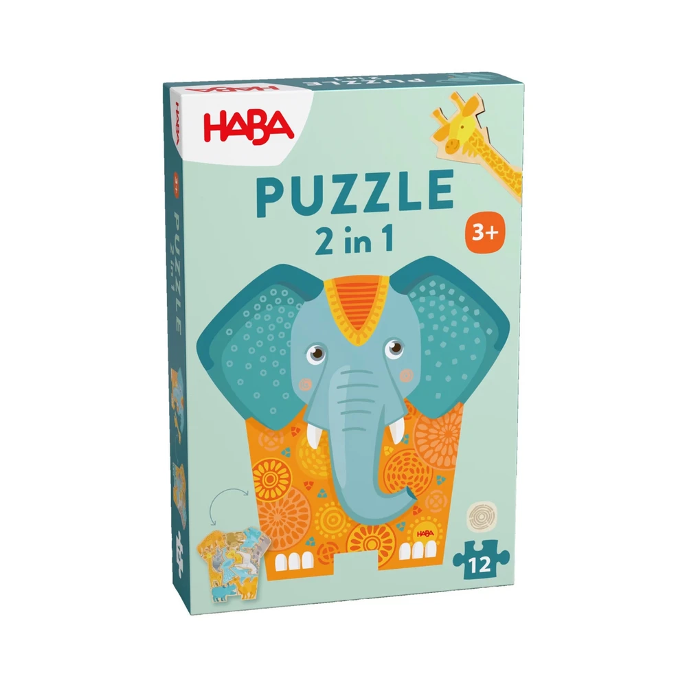 HABA Puzzle 2 in 1 Elefant - 12 darabos fa kirakó 2011068001