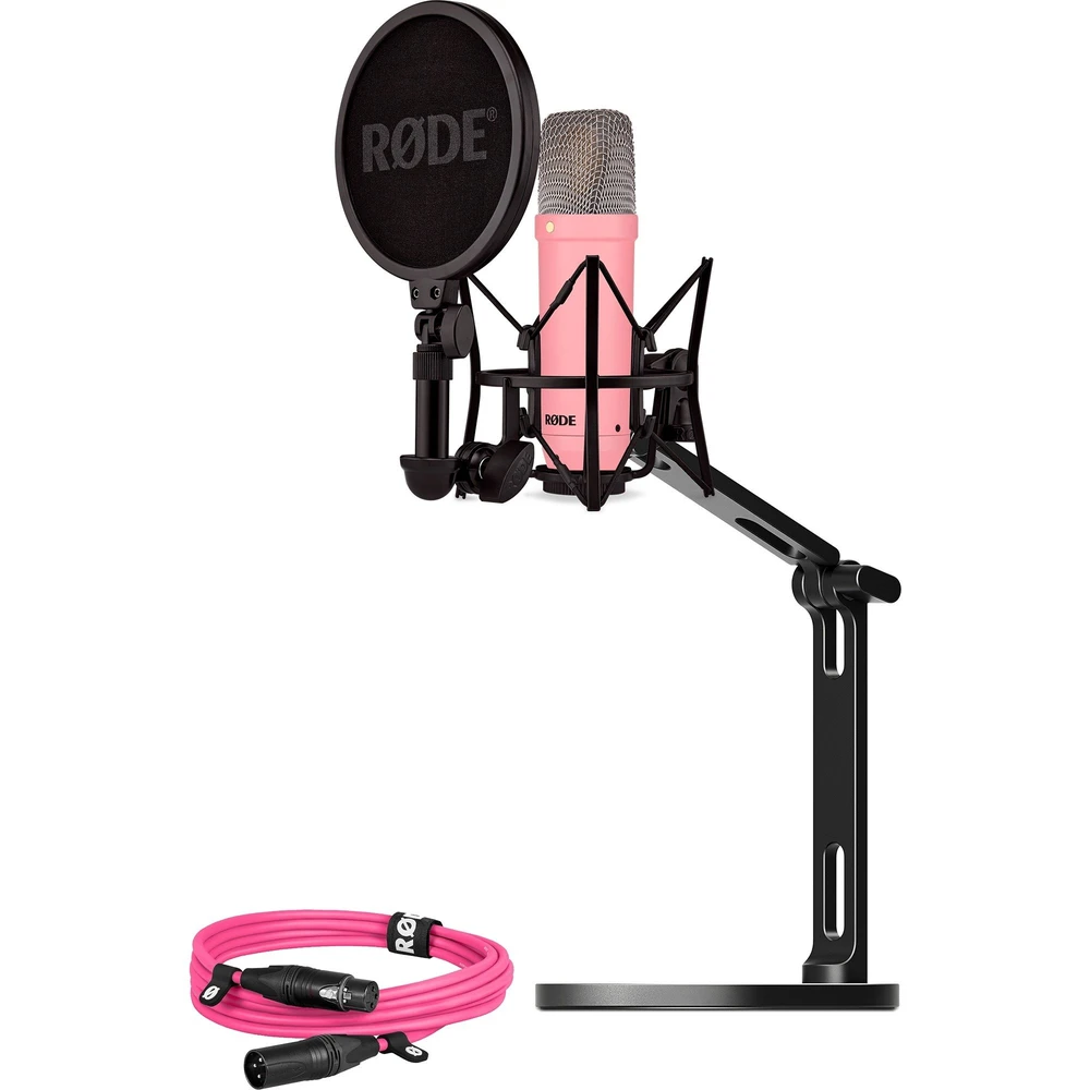RODE NT1 Signature mikrofon set XLR cu cablu și desktop studio cu braț roz BUROINT1PK