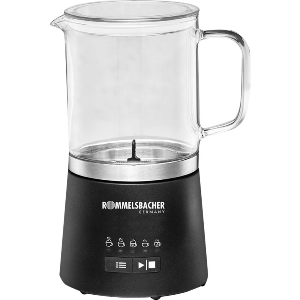 ROMMELSBACHER Milchschäumer 500ml Glas Krug schwarz/transparent