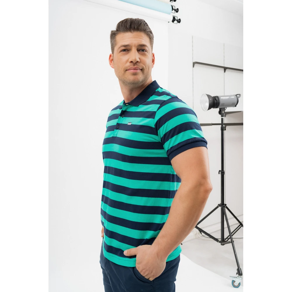 BUDMIL Galléros póló férfi modern fit sötétkék-zöld L