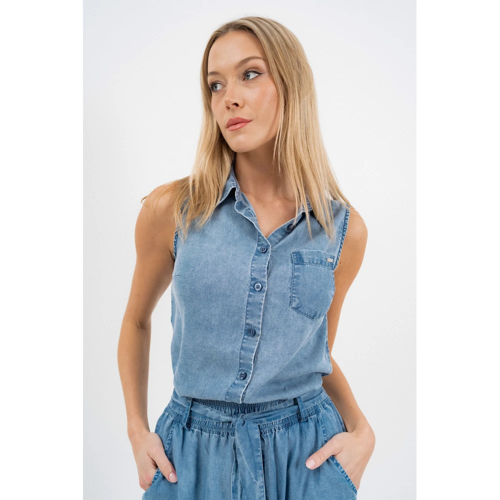 BUDMIL Ujjatlan female blouse lyocell karcsúsított v.kék