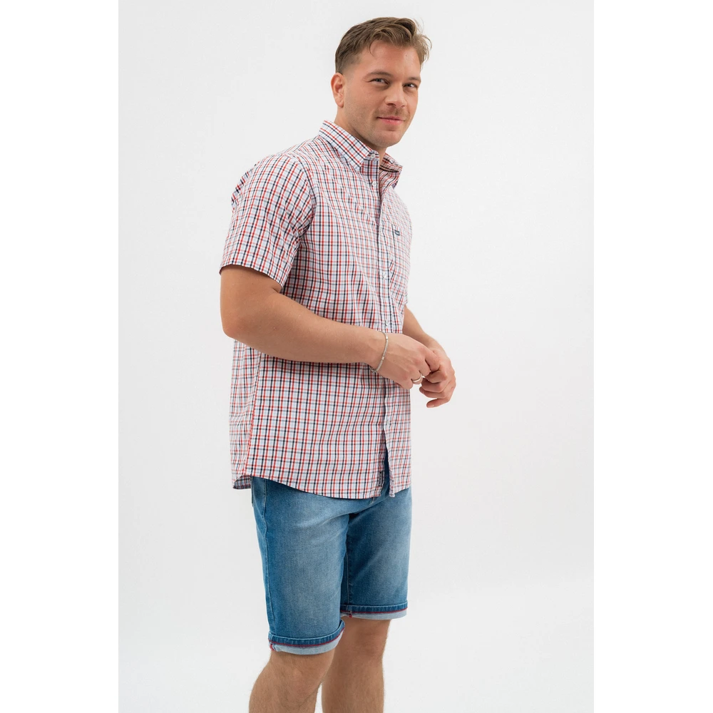 BUDMIL Regular fit rövid ujjú férfi ing fehér-piros XXXXL
