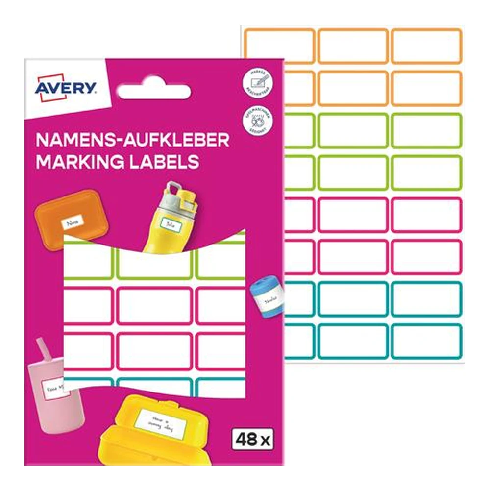 AVERY Label plastic iskolai 31x15mm with hand írható colored 48pcs AYNAME48C