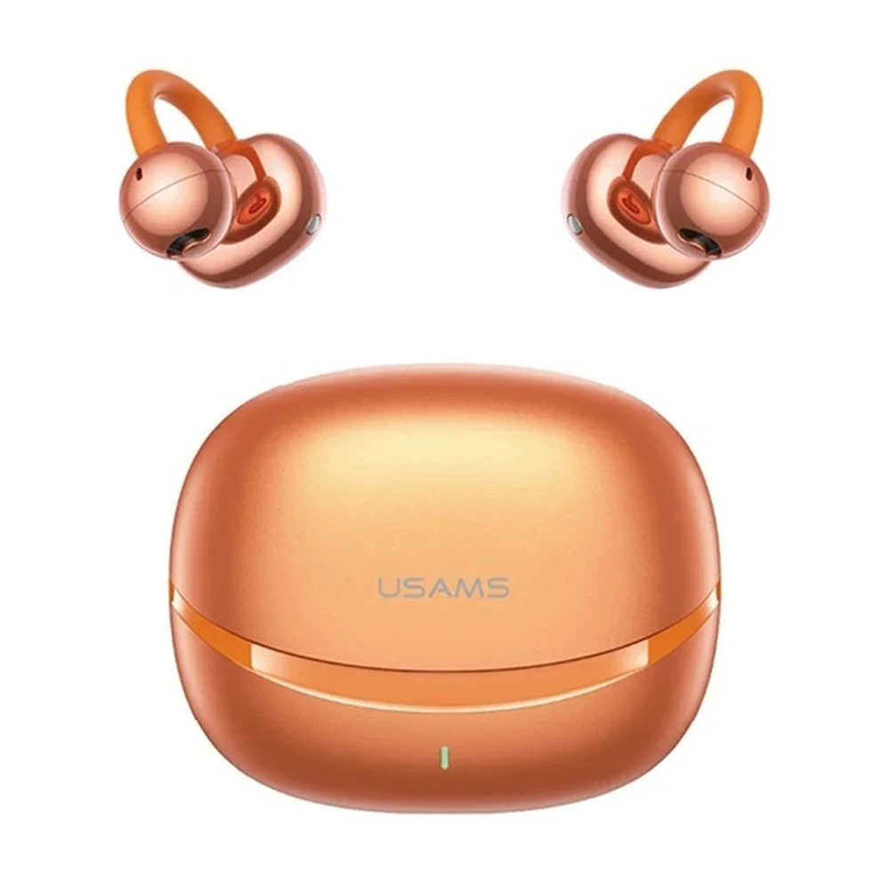 USAMS R3 ECHO bluetooth earphone SZTEREO v6.0 fülre hanging on zajszűrő + charging case NARANCSSÁRGA BHR0301