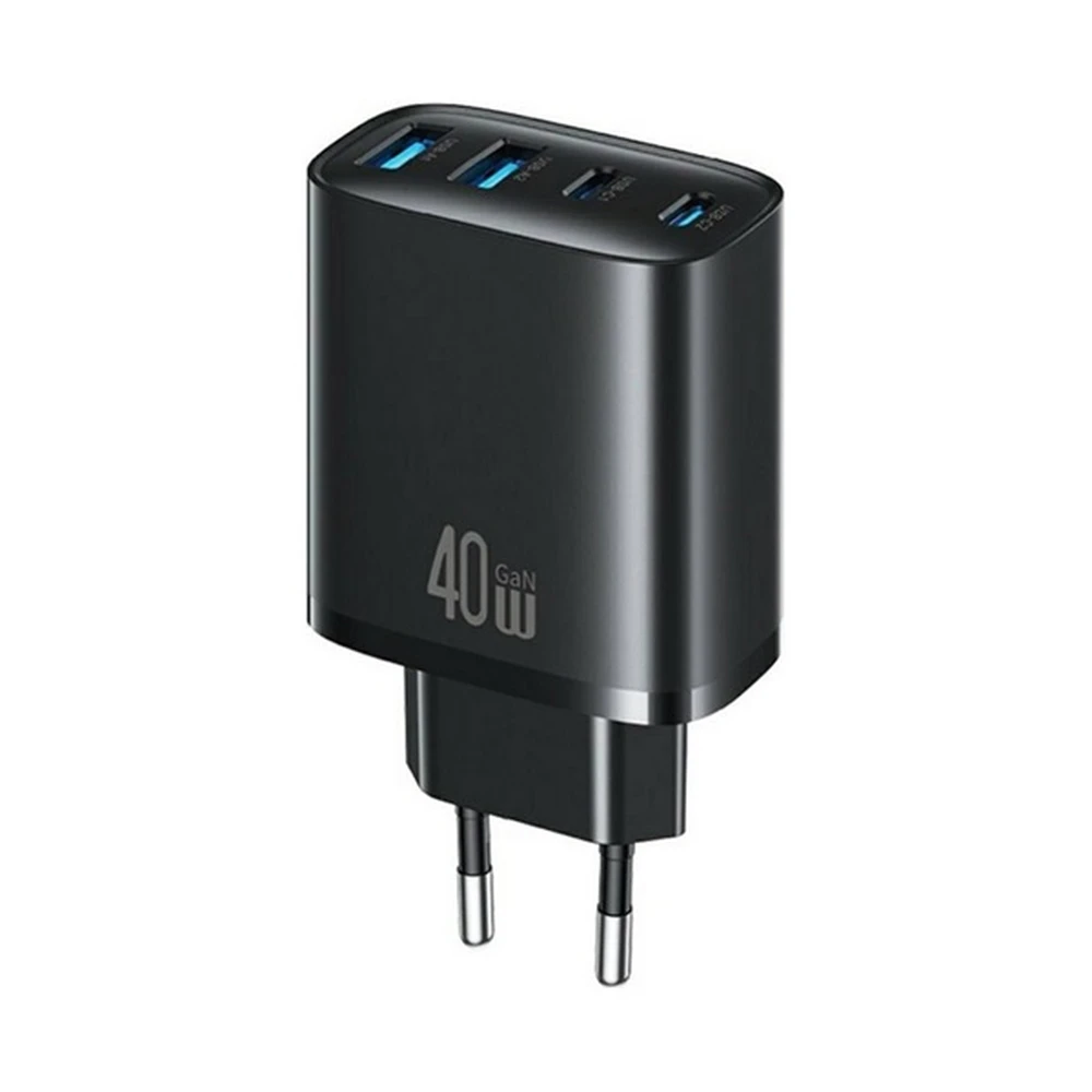 USAMS T70 mrežni punjač 2 USB+2 Type-C podloška 40W GaN PD brzi punjač FEKETE CC330TC01