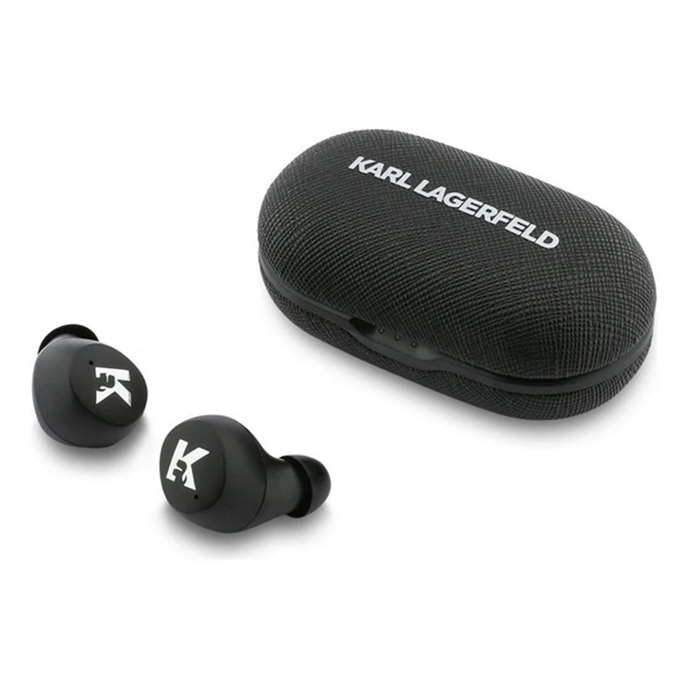 CG MOBILE KARL LAGERFELD ENC SAFFIANO LOGO bluetooth earphone SZTEREO (v5.4 TWS mikrofon active zajszűrő + töltőtok) FEKETE KLTWSPSALMK