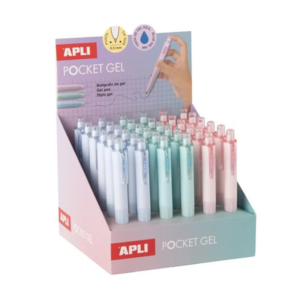 APLI Pocket Gel Mini zseléstoll display 0.5 mm push-button pastel 36 pcs LCA20494