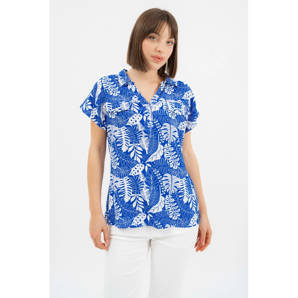 BUDMIL Short sleeve blouse Female XL blue and white