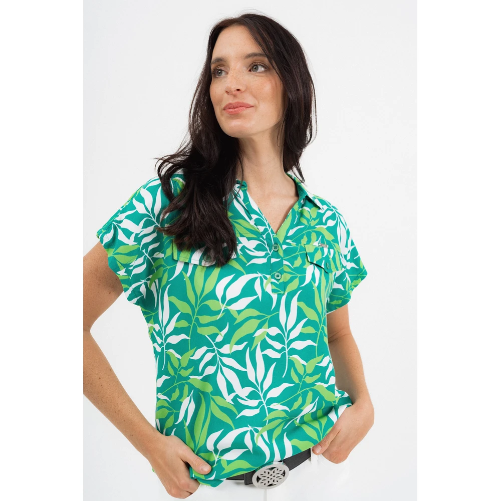 BUDMIL Short sleeve blouse Female XL green pattern