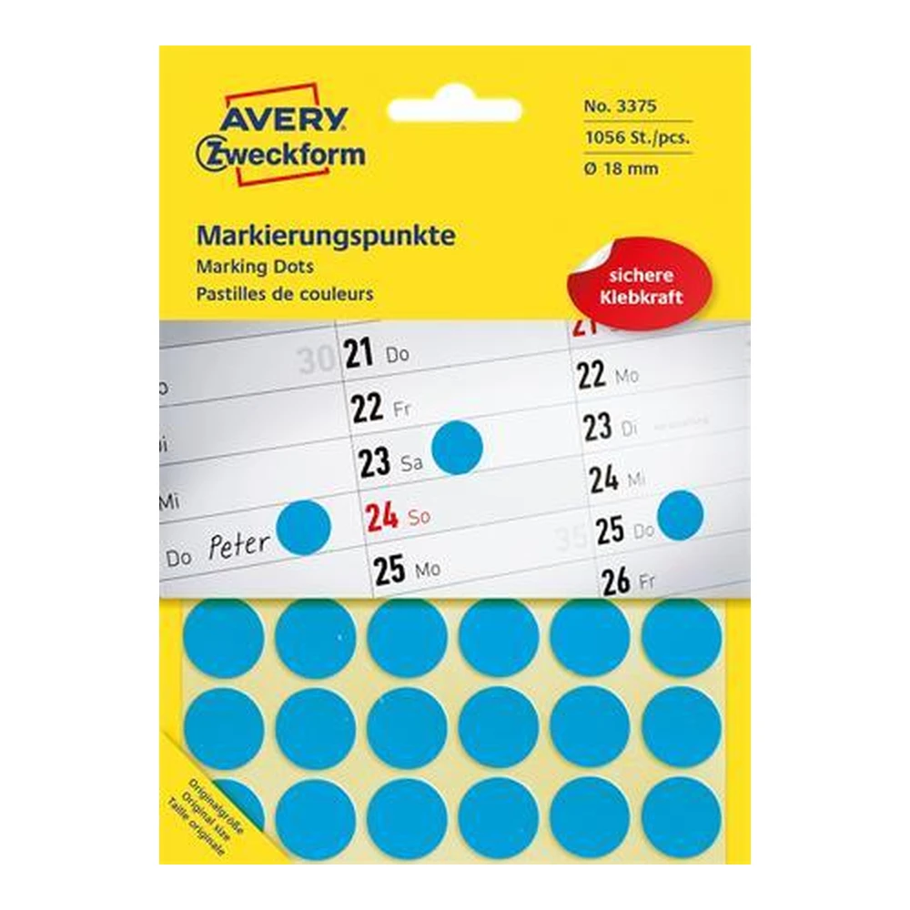 AVERY AY3375 18mm 1056 pieces circle jelölőpont blue