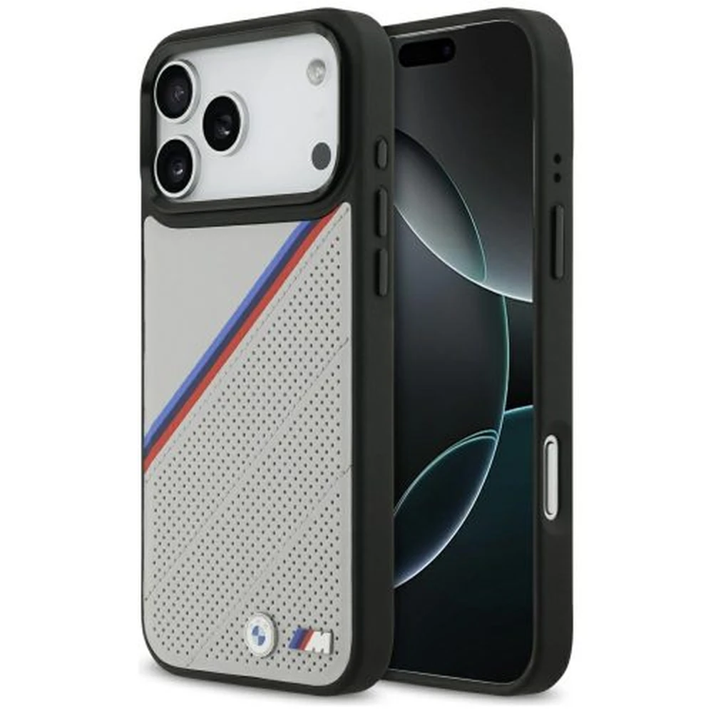 BMW M Tricolor Metal Logo MagSafe tok iPhone 17 Pro Max / iPhone 18 Pro Max szürke SP112020