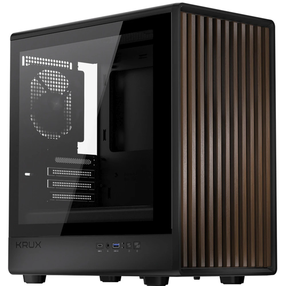 KRUX Helio Mini-Tower fekete/fa µATX Tempered Glass Dual-Chamber KRXD011