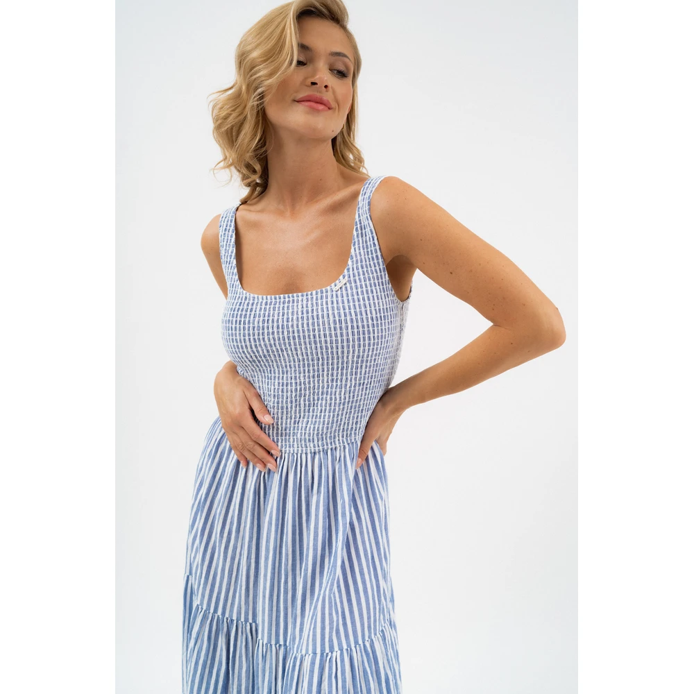 BUDMIL Long summer dress Female XS középkék-fehér