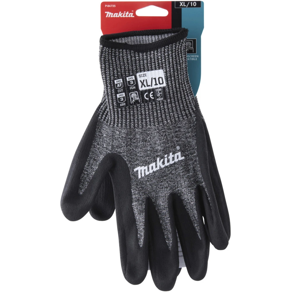 MAKITA Munkavédelmi kesztyű vágásálló F/7 fekete/szürke XL P-84735