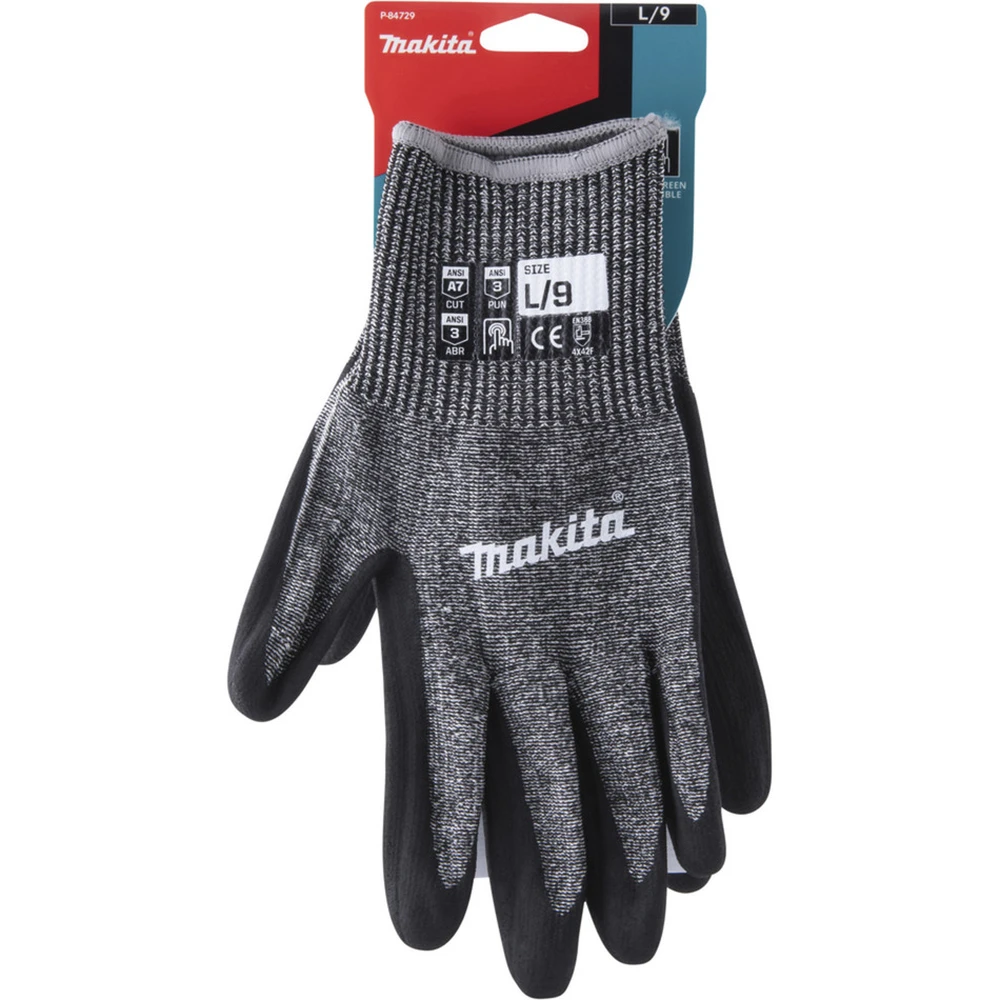 MAKITA Munkakesztyű vágásálló F/7 fekete szürke L(9) P-84729
