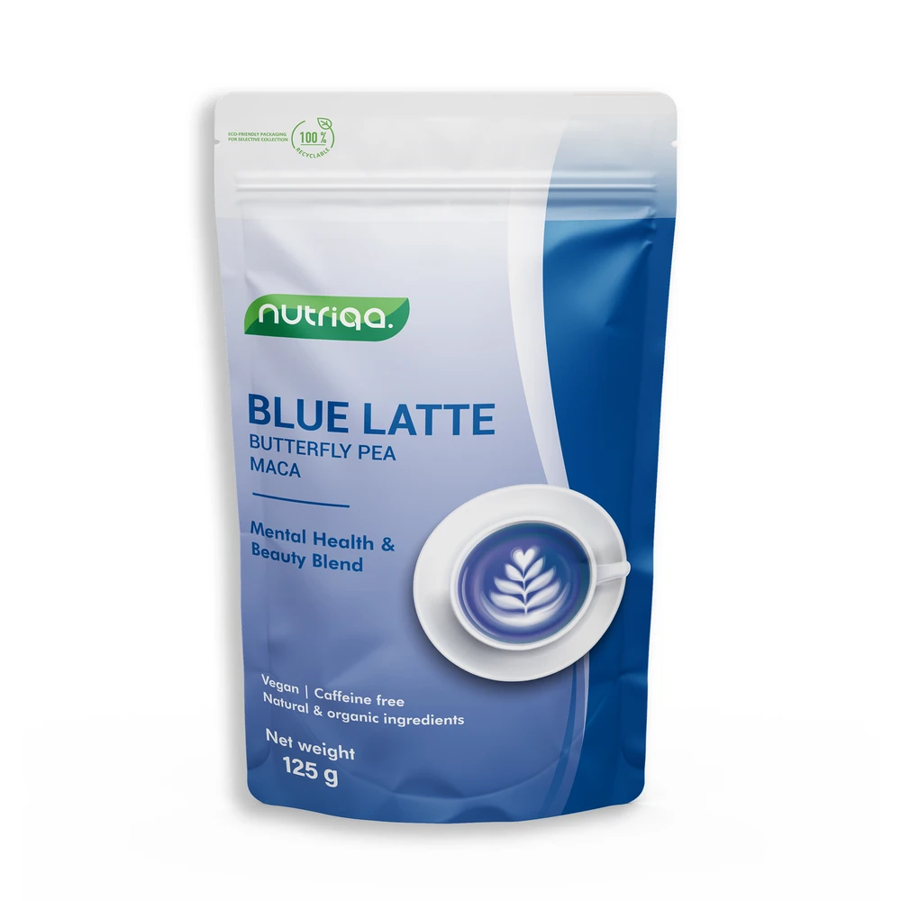 NUTRIQA Bio coffein free vegán pillangóborsó-maca latte 125 g 100957