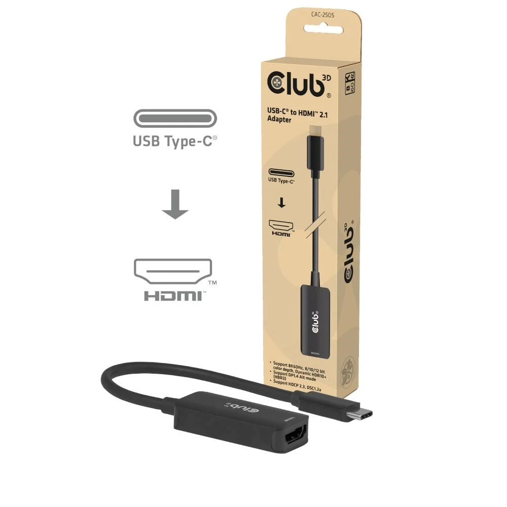 CLUB3D USB Type C HDMI 2.1 Átalakító Fekete 12cm CAC-2505