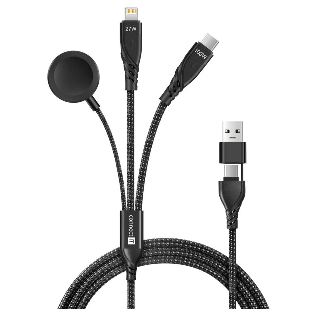 CONNECT IT USB 2.0 + USB 2.0 Type C Lightning + USB Type C Töltő Fekete 1.25m CCA-2300-BK