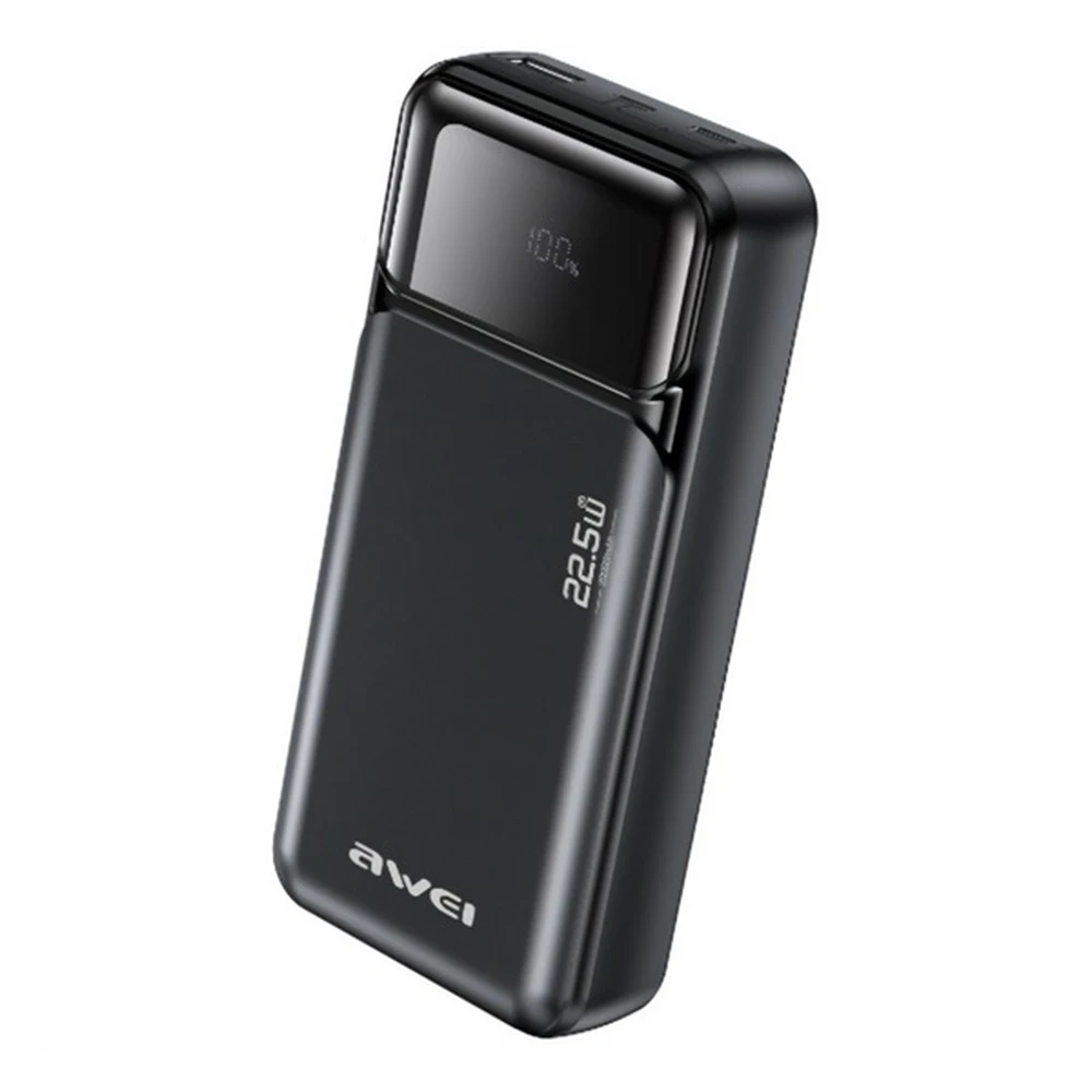 AWEI PA-92 încărcător de urgență USB+2 Type-C priză 20000mAh 22.5W LED ecran negru