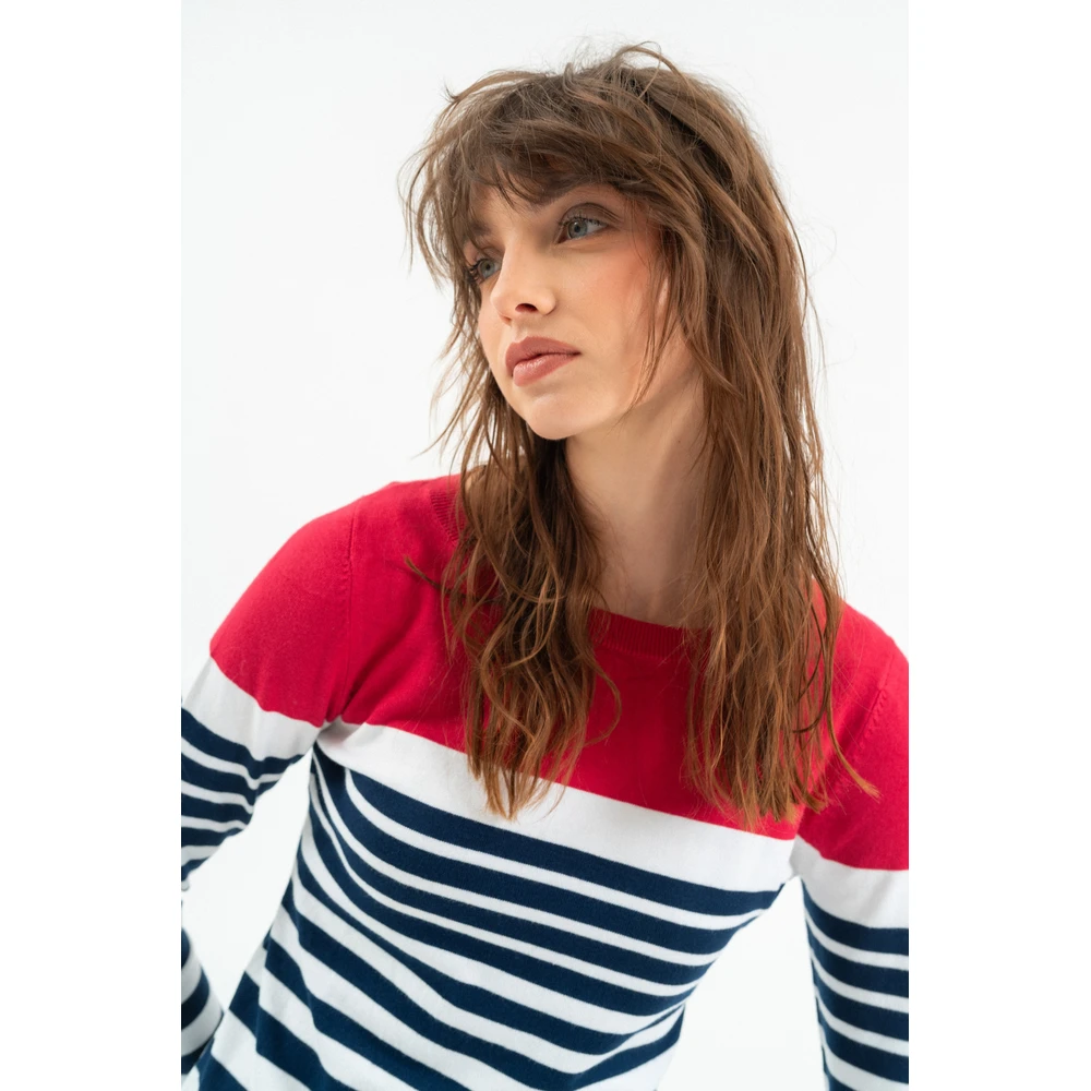 BUDMIL Kötött sweater Female S sötétkék-piros