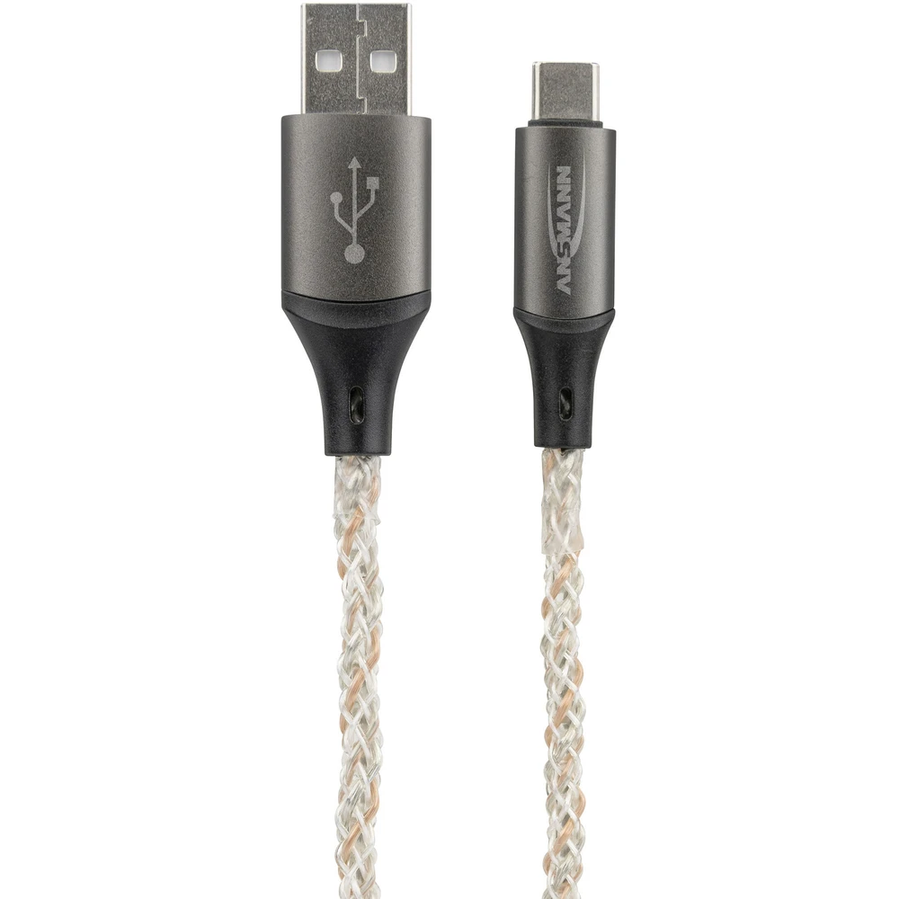 ANSMANN USB 2.0 Type C Töltő/adat Fekete/átlátszó 1m LED 1700-0158