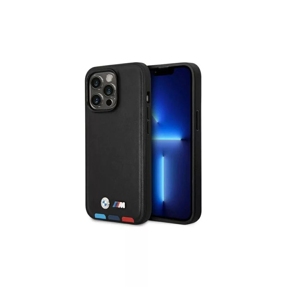 BMW Leather Stamp Tricolor tok iPhone 14 Pro fekete BMHCP14L22PTDK